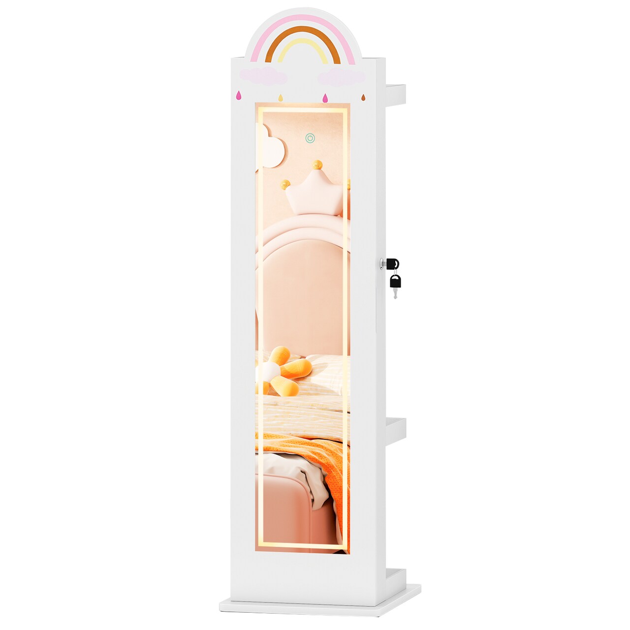 Kids Jewelry Organizer LED Mirror Full-Length 3-in-1 Storage MDF